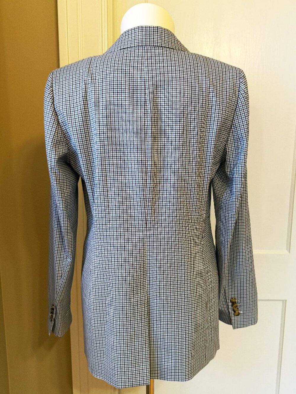 Lafayette 148 New York Blue Gray Houndstooth Wool Blazer Sz 6 - Picture 3 of 12